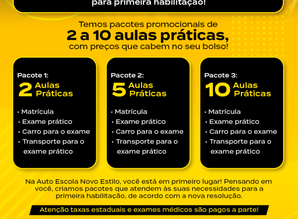 PACOTES PROMOCIONAIS PARA PRIMEIRA HABILITAÇÃO